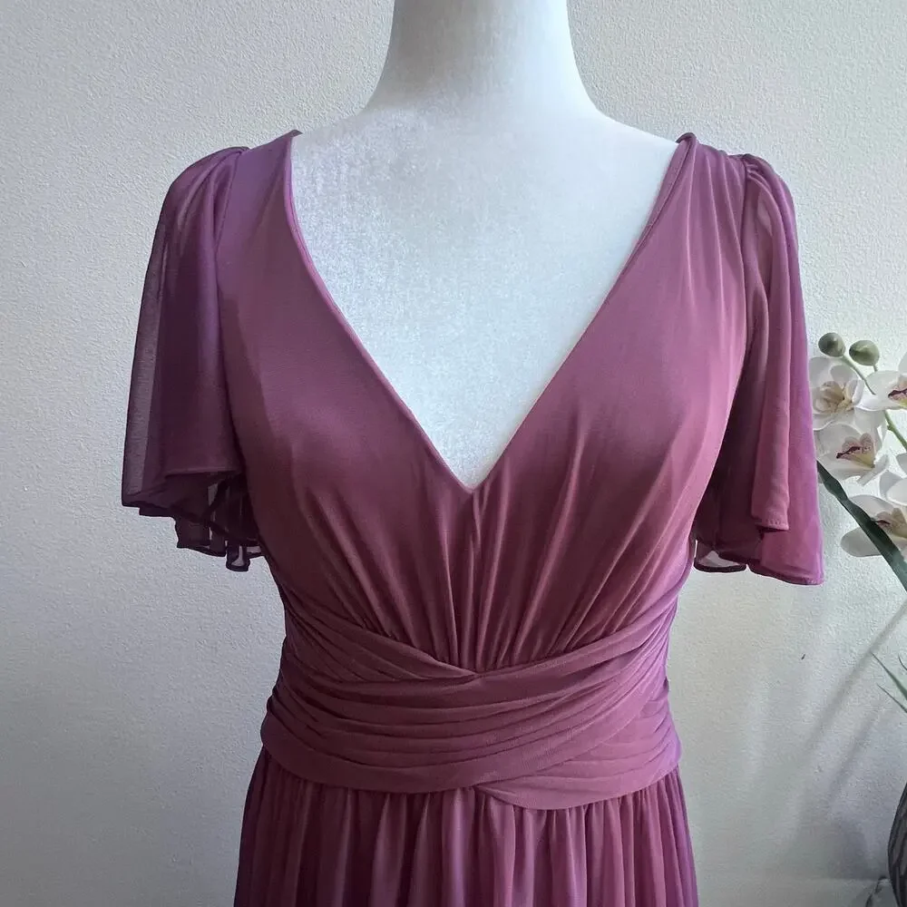 DB‎ Studio Celebrate Elegant V-Neck Flutter Sleeve Bridesmaid Maxi Dress 6 Prom